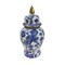 Kingston Living Ceramic Hibiscus Temple Jar with Lid - 14" - Blue and White